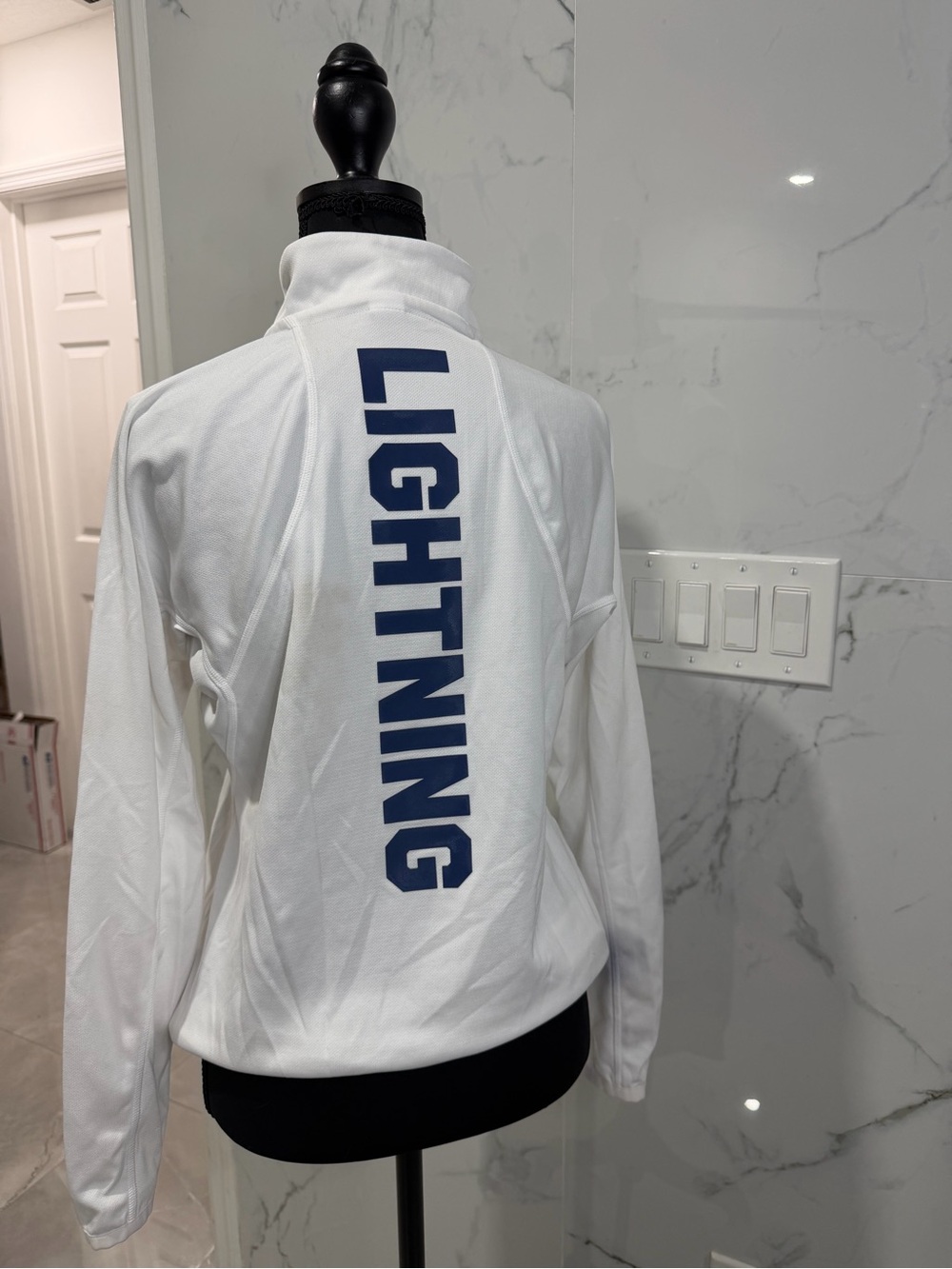 adidas White Quarter-Zip Top with Navy Vertical 'Tampa Bay LIGHTNING team